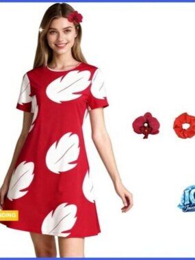 Lilo Costume Dress with Flower Headpiece for Halloween and Parties